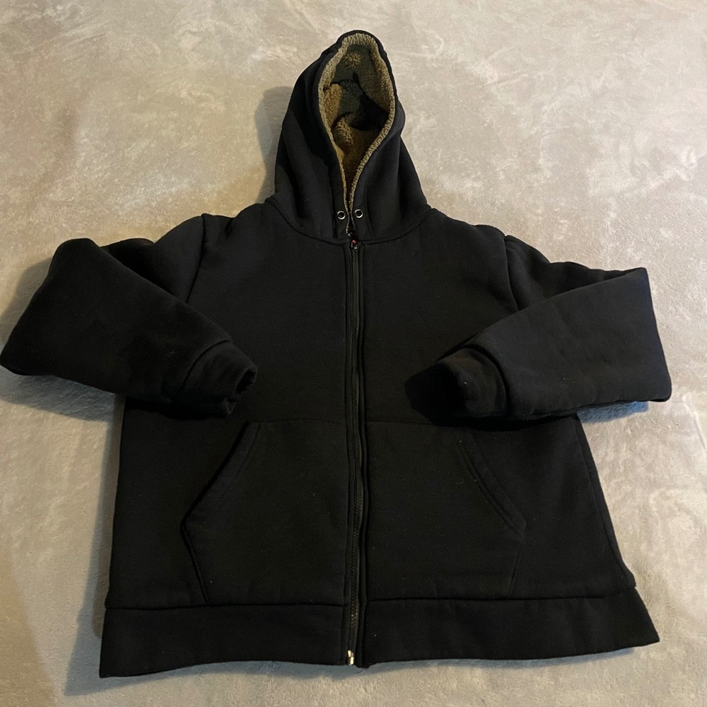 Canada Weathergear Mens Large Black Sherpa Lined Full Zip Hoodie Jacket Coat‎
